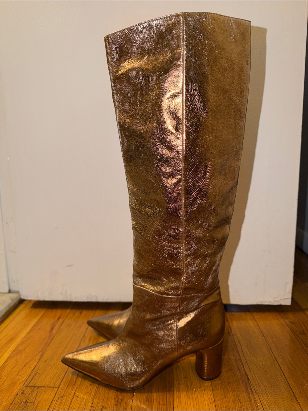 Casadei Gold Metallic Leather Knee-High Boots